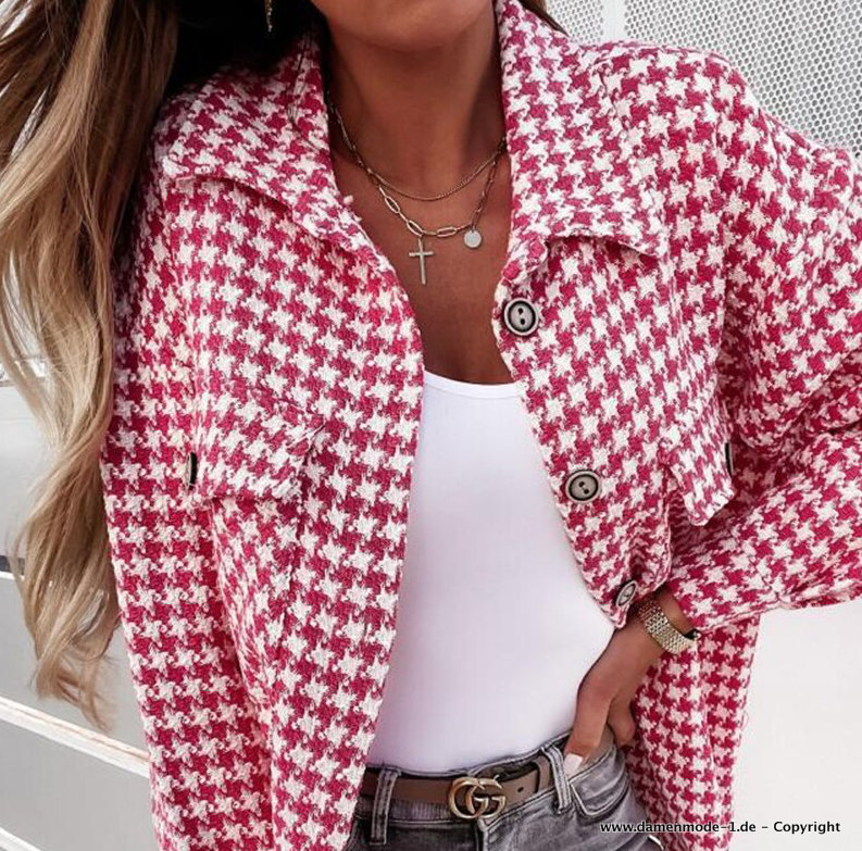 Houndstooth Damen Übergangsjacke in Rot 