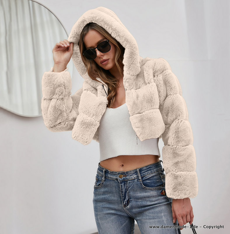 Kurze Teddy Plüsch Jacke in Creme