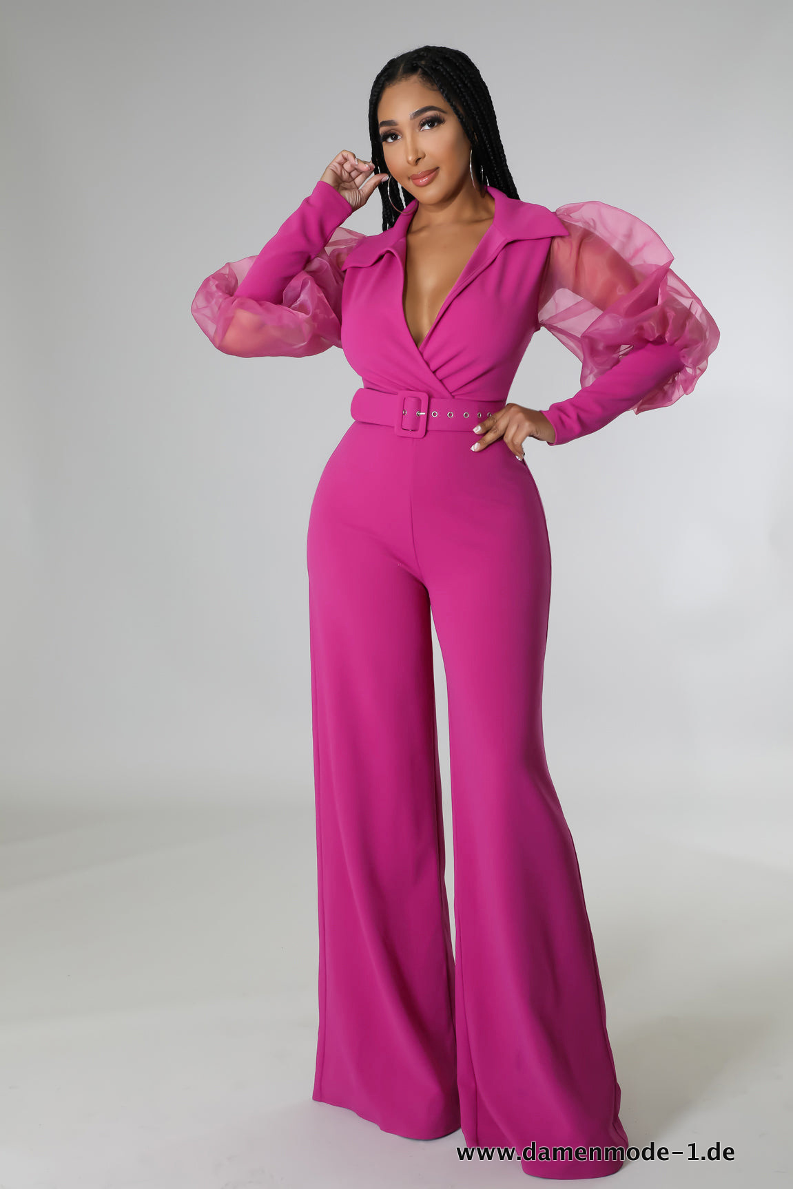 Langarm mit Gürtel Jumpsuit 2023 in Pink