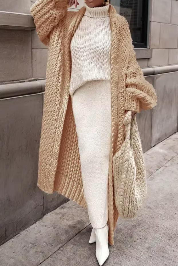 Lange Herbst Frühling Strickjacke Carla in Beige Creme