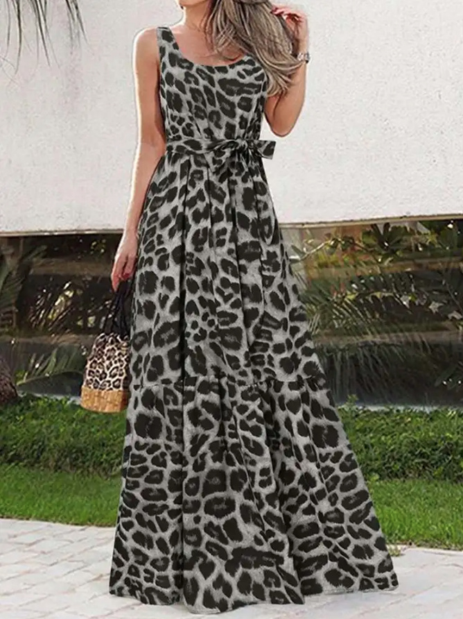 Leopard Print Maxi Sommerkleid Bjelle Lang