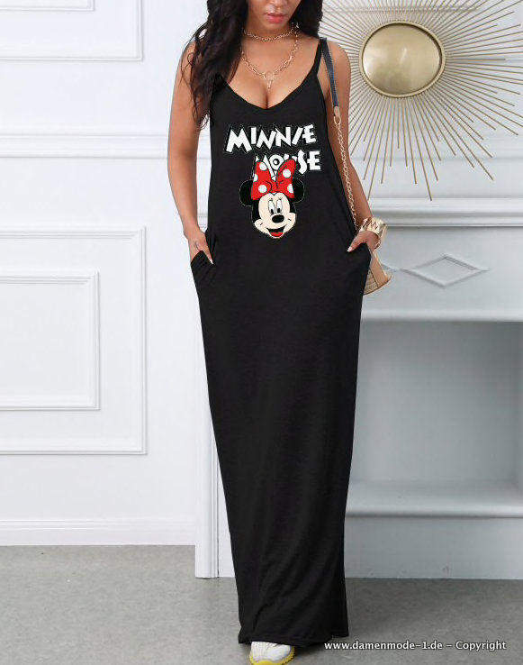 Minnie Sommerkleid Lang in Schwarz