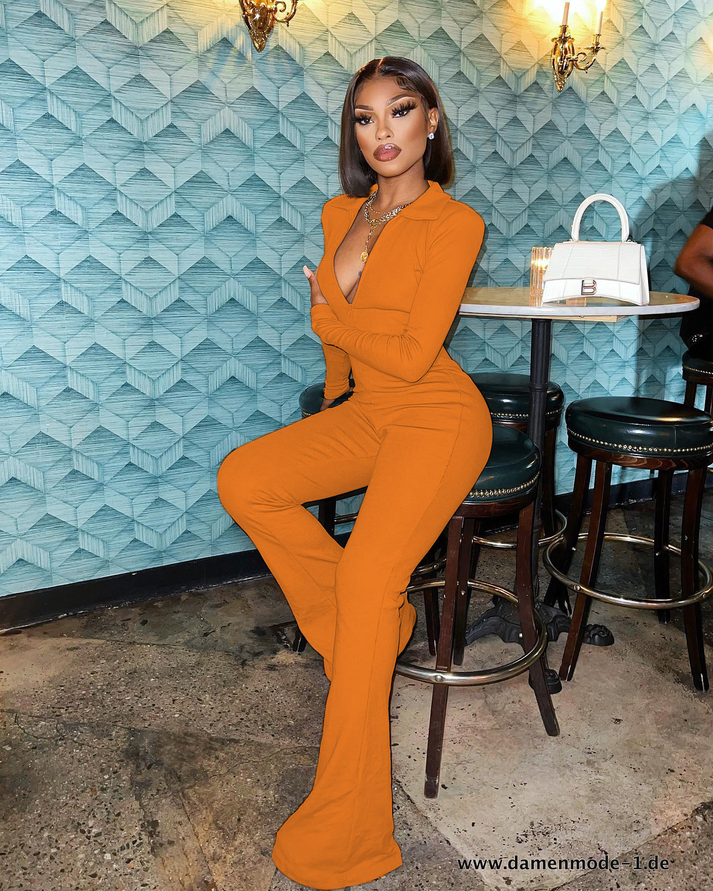 Mit Reißverschluss Jumpsuit Sexy Party oder Club One Piece in Orange