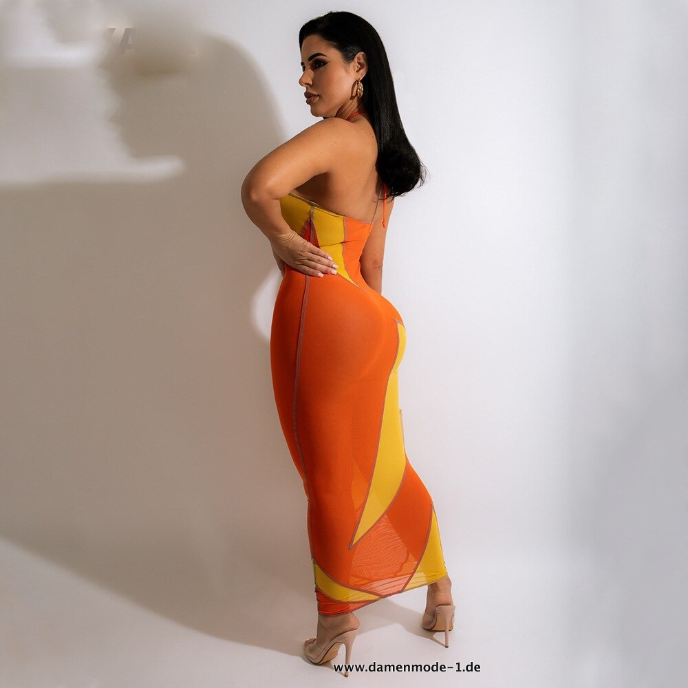 Neckholder Bodycon Midi Maxi Kleid in Orange