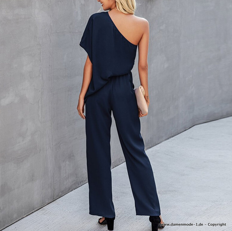 One Shoulder Overall Jumpsuit Elegant in Marineblau