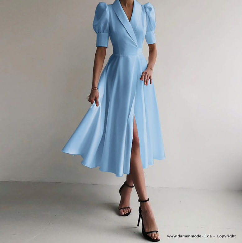 Petticoat Style Satin Kleid Wadenlang in Hellblau