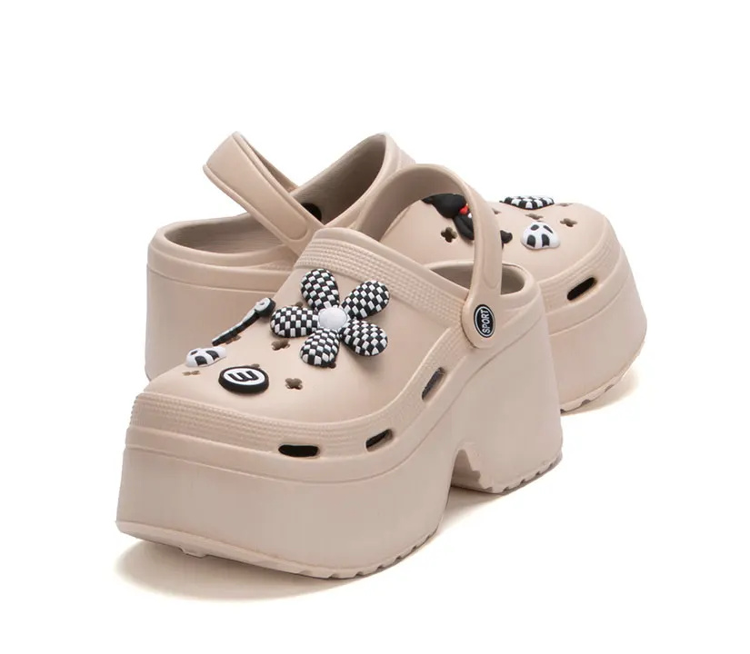 Plateau Sommer Clogs für Damen in Beige Creme