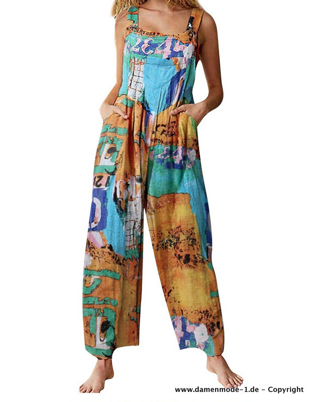 Plus Size Jumpsuit Einteiler Overall mit Vintage Print