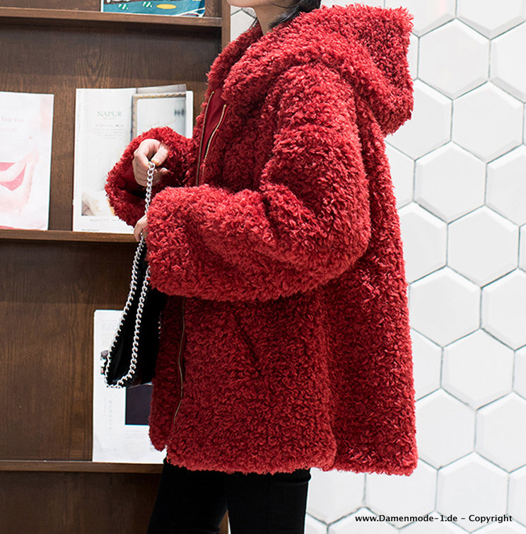 Plüsch Teddy Damen Jacke Kuschelig in Rot