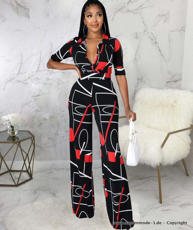 Print Bodycon Overall Jumpsuit Einteiler Schwarz