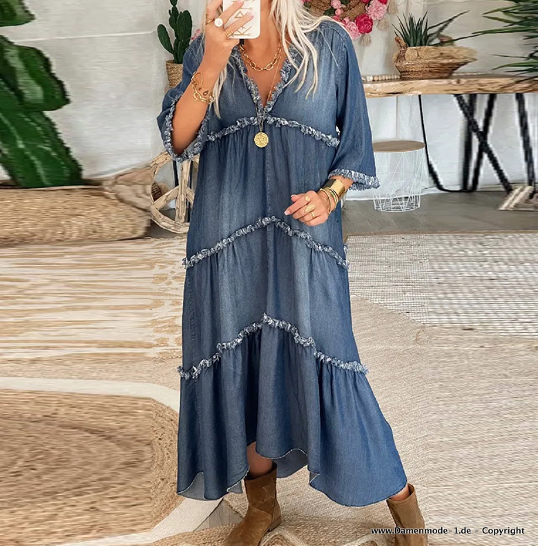 Retro Style Maxi Jeans Sommerkleid in Dunkelblau