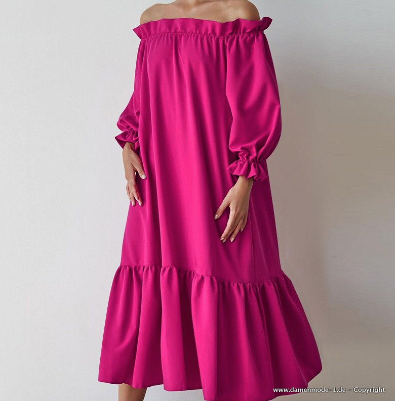 Schulterfreies A Linie Kleid mit Gürtel Pink