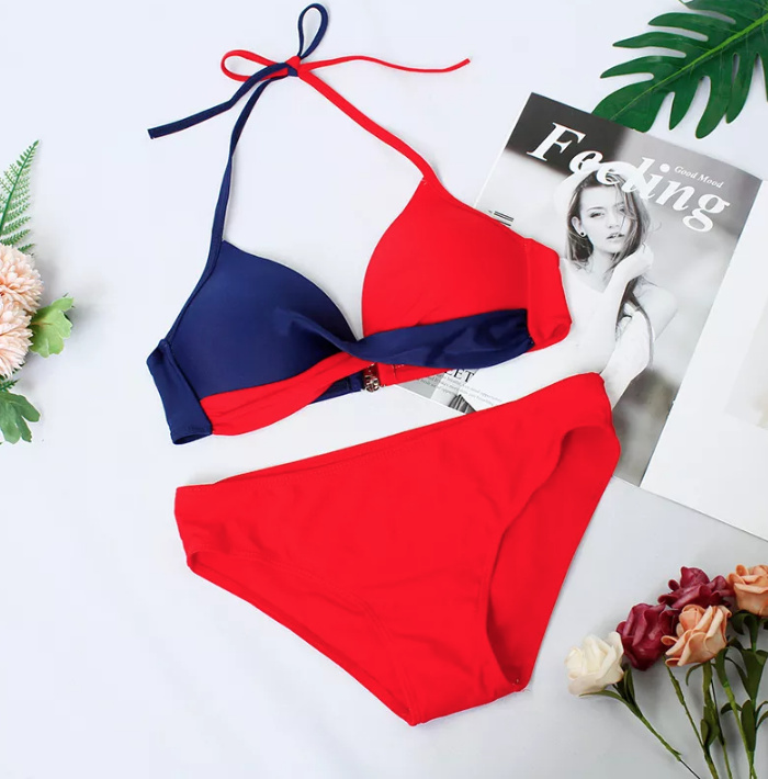 Sexy Bademode Push Up Bikini in Rot Blau