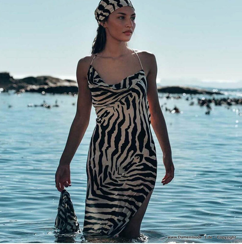 Sexy Cut Out Sommer Strandkleid mit Zebra Muster