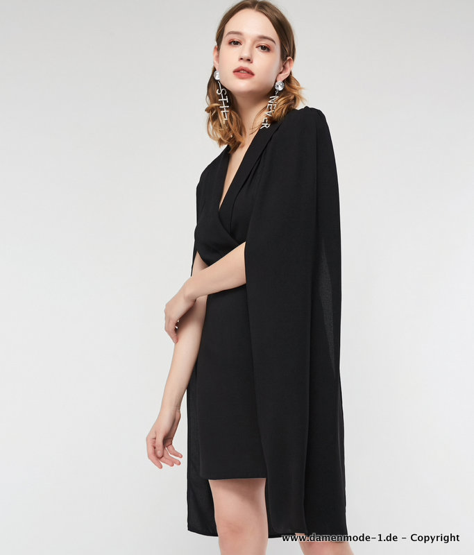 Sexy Mini Bodycon Kleid in Schwarz mit Cape Ärmel