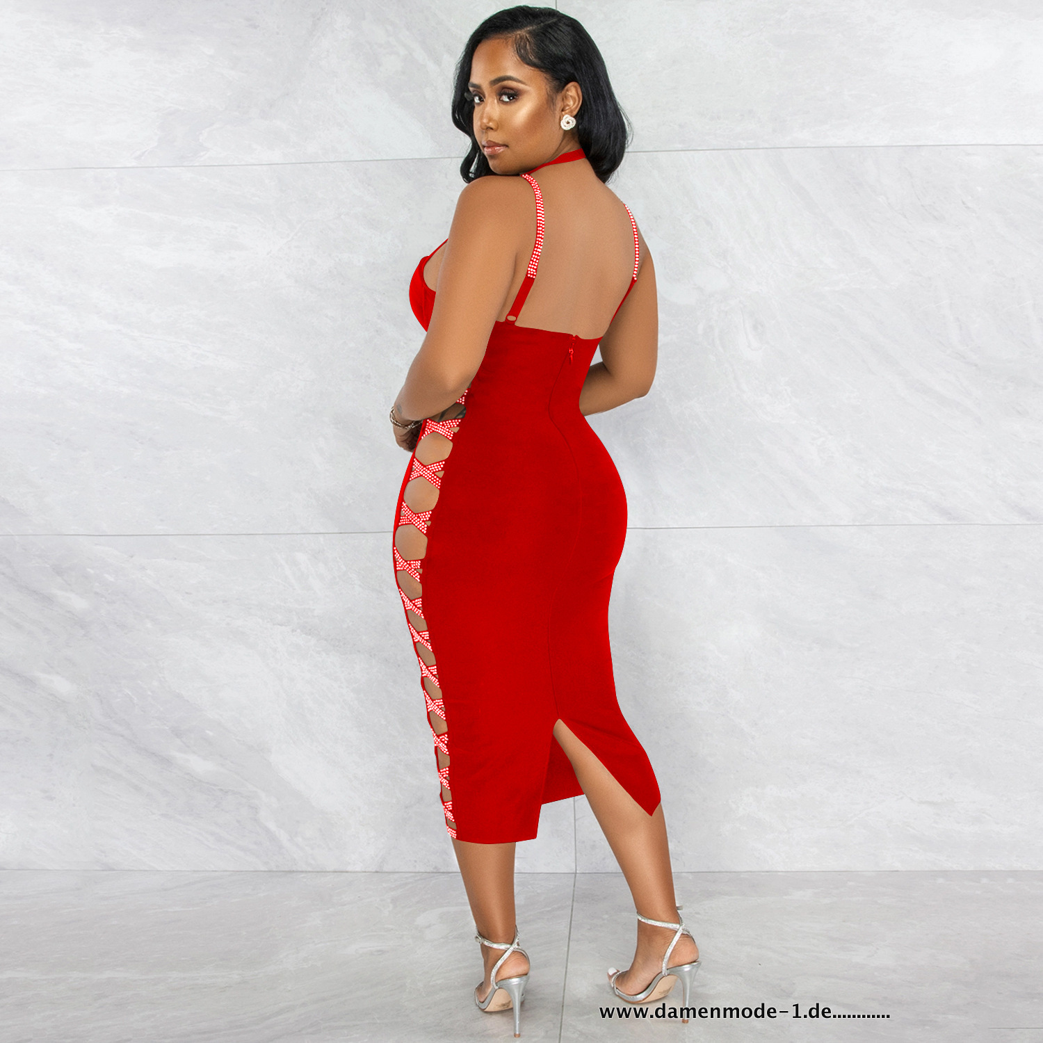 Sexy Party Bodycon Midi Kleid in Rot