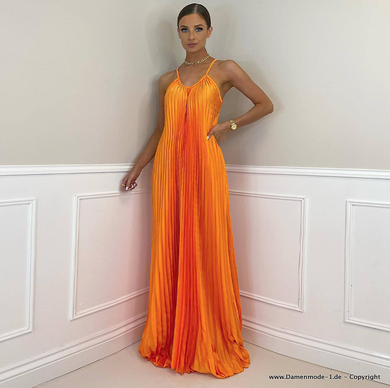 Spaghettiträger Maxi Sommerkleid Lang in Orange