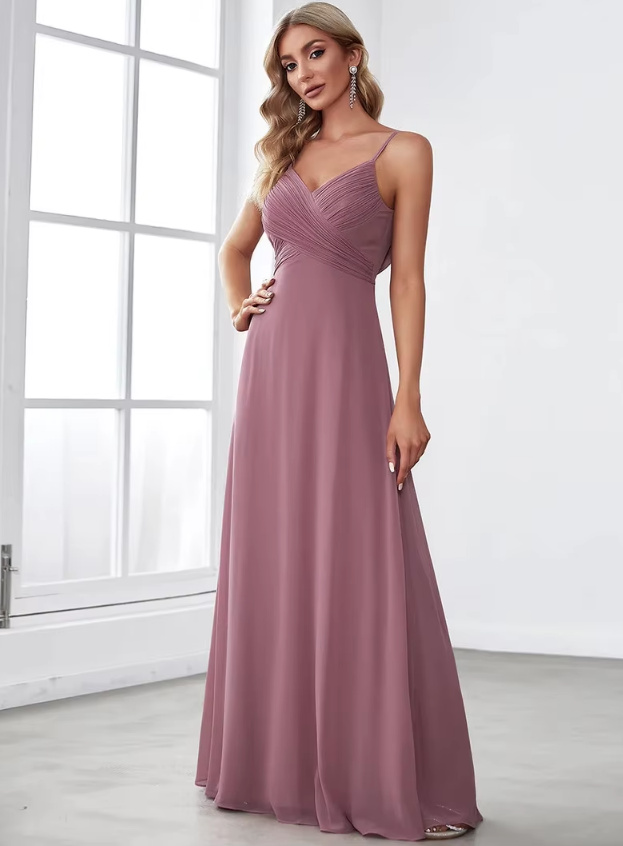 Spaghettiträger Empire Maxi Kleid Elegant Lang in Altrosa