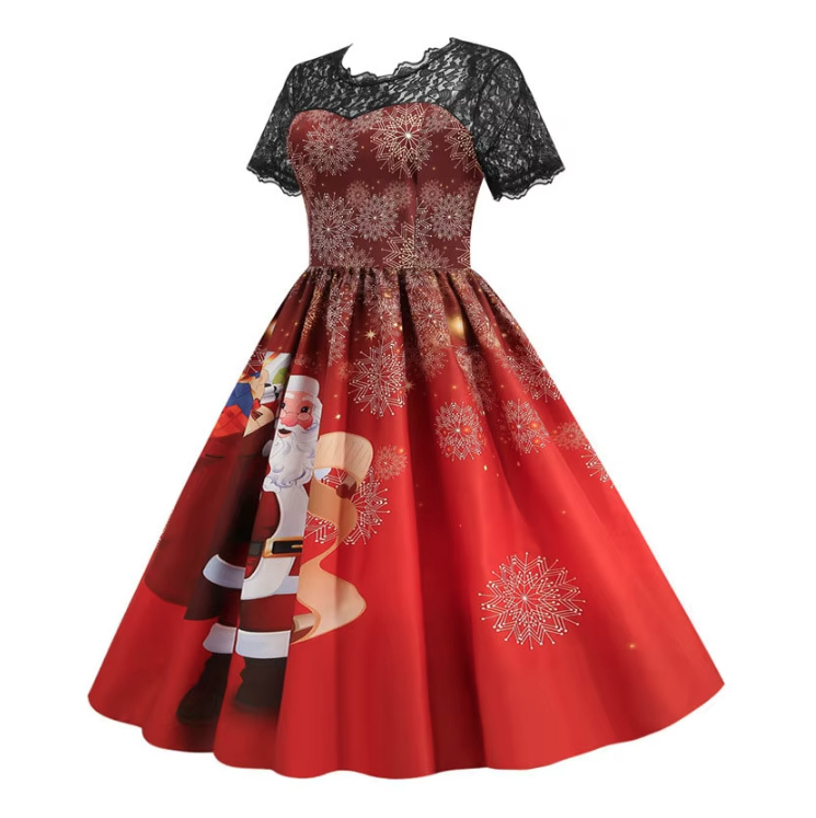 Vintage Style Rockabilly Weihnachtskleid Carmen Knielang mit Ärmel