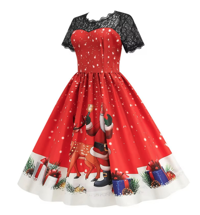 Vintage Style Rockabilly Weihnachtskleid Chiara Knielang mit Ärmel