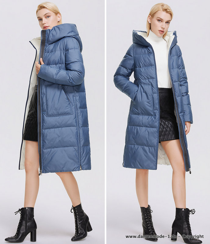 Warme Lange Winter Jacke Parka mit Kapuze in Blau