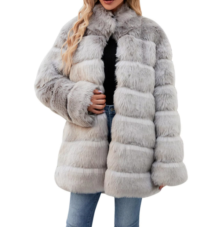 Warme Plüsch Winterjacke für Damen in Silber