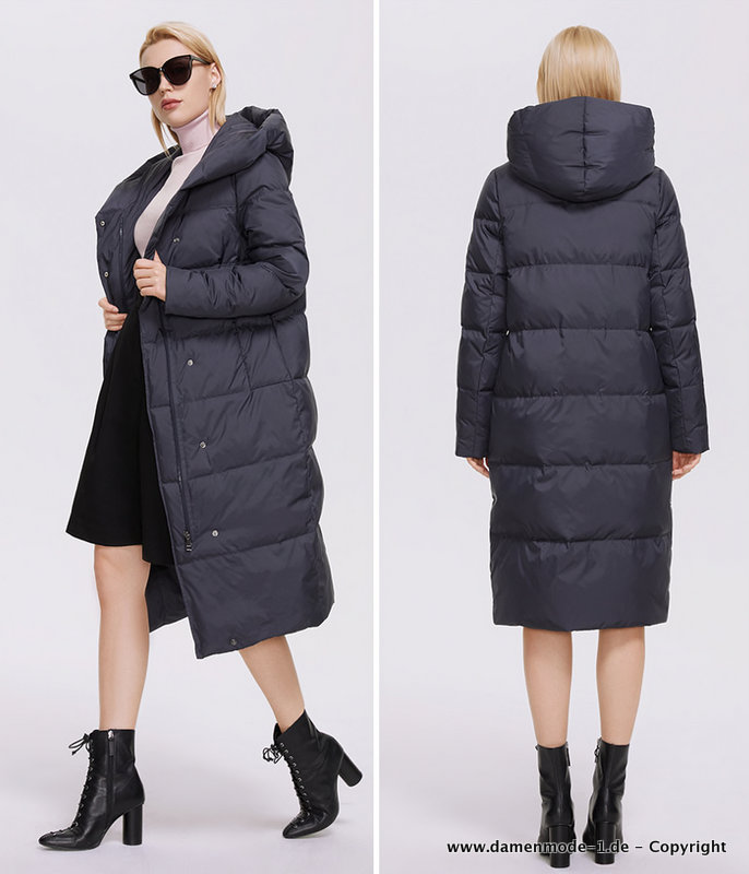 Warme Winter Parka Dicke Jacke für Damen in Dunkelgrau Lang