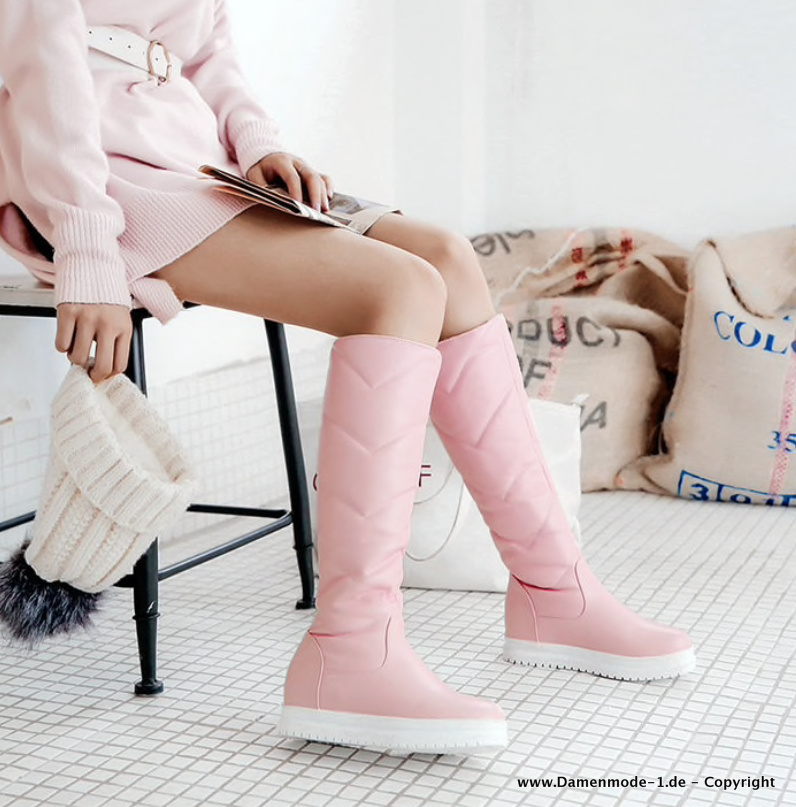 Warme Winter Stiefel in Rosa mit Plüsch Gefüttert Kniehoch 