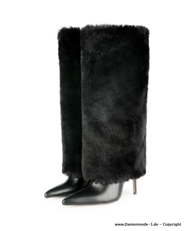 Winter High Heels Kniehoch in Schwarz