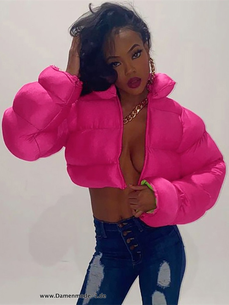 Winter Parker mit Stehkragen Dicke Jacke 2023 in Pink