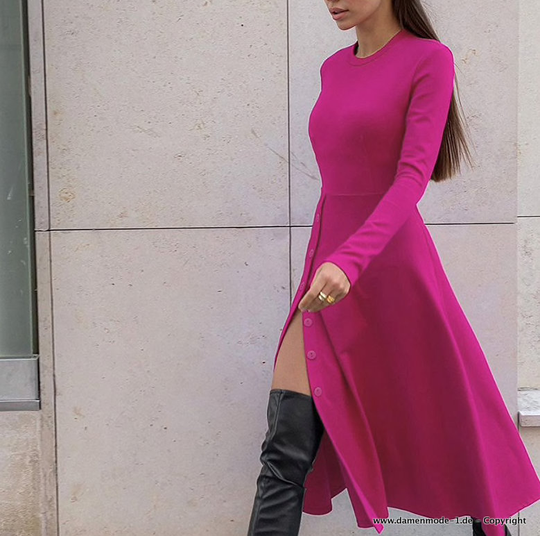 Winter Strickkleid Elegant in Pink Wadenlang