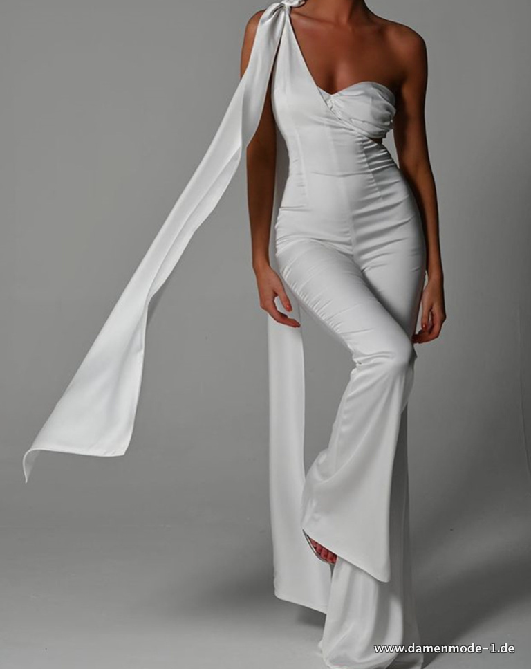 One Shoulder Satin Jumpsuit in Weiß