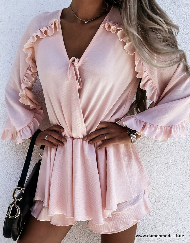 Chiffon Sommer Jumpsuit Einteiler mit Ärmel in Rosa