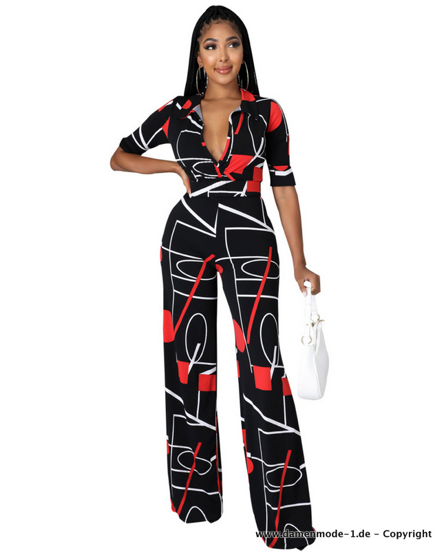 Print Bodycon Overall Jumpsuit Einteiler Schwarz