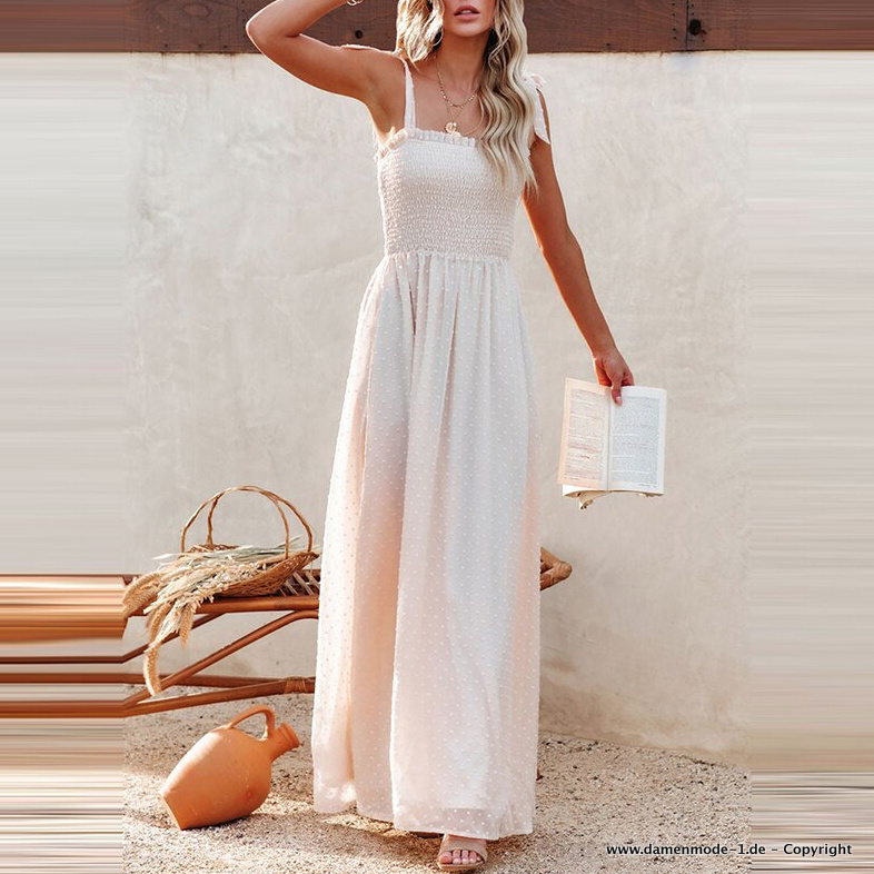  A Linie Boho Maxi Sommerkleid in Champagne mit Träger