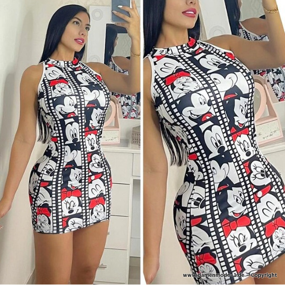 Disney Minnie Maus Cartoon Print Bodycon Sommerkleid Kurz