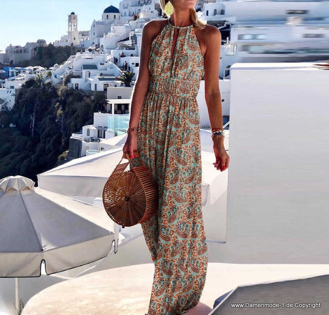 Sommer Boho Jumpsuit 2023 Einteiler Lang mit Blumenmuster