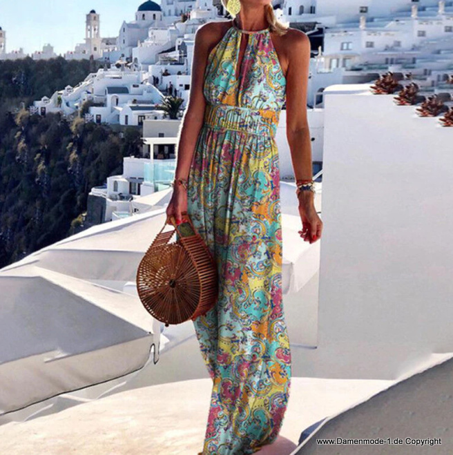 Sommer Boho Jumpsuit Hallgard Einteiler Lang mit Blumenmuster