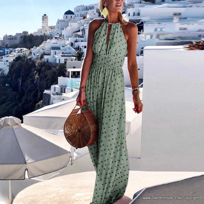 Sommer Boho Jumpsuit Einteiler Lang Gepunktet