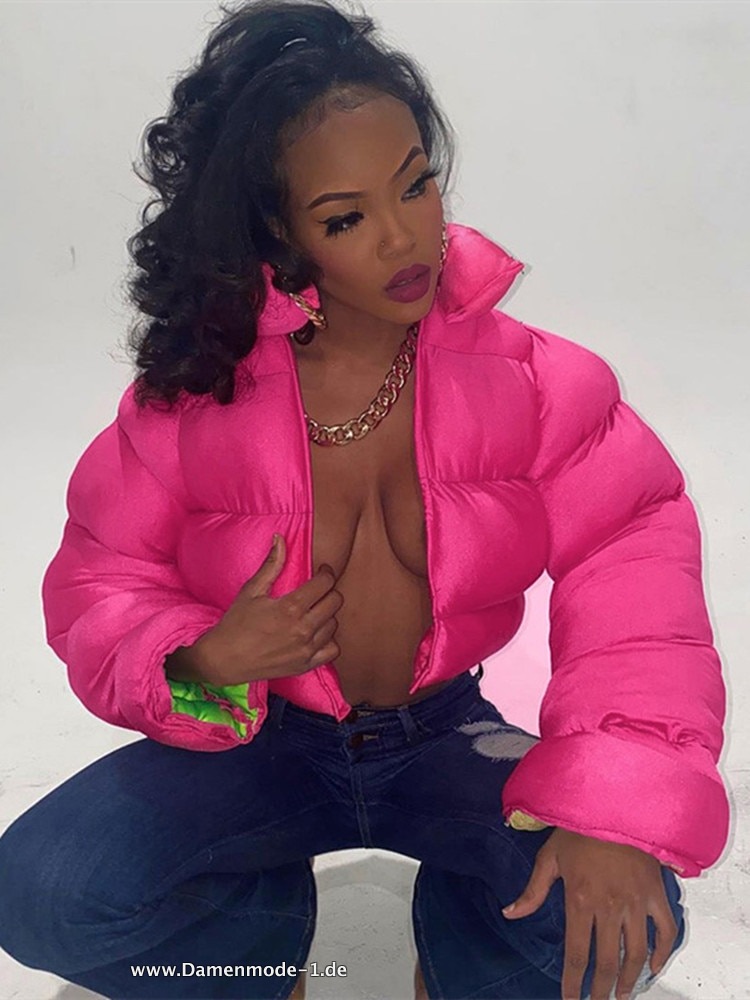 Winter Parker mit Stehkragen Dicke Jacke 2023 in Pink