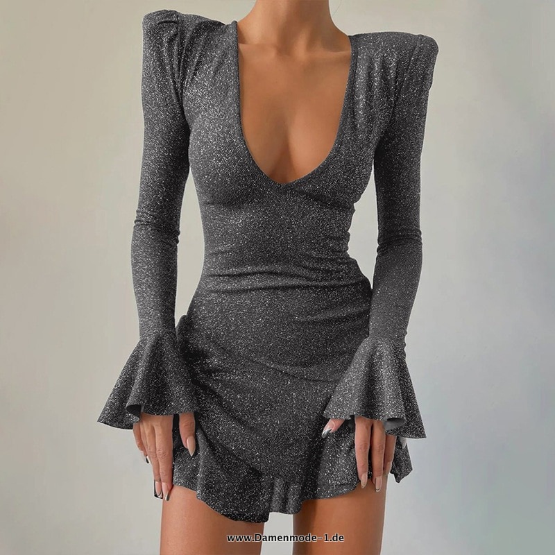  Party Kleid Elegant Sexy Low-Cut mit V-Ausschnitt in Silber