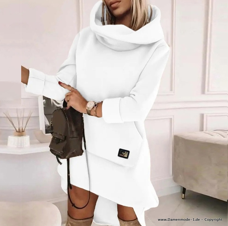 Lagarm Hoodie Winterkleid mit Taschen in Weiß