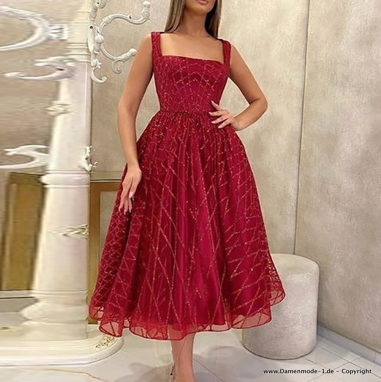 Elegantes A Linie Kleid In Rot Wadenlang mit Blase Rock 