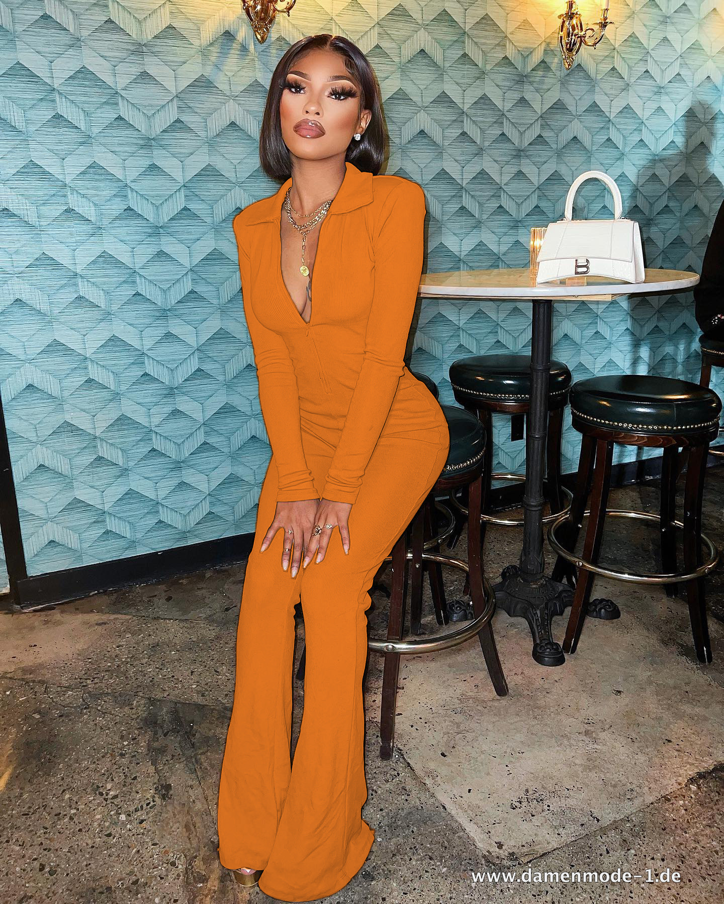 Mit Reißverschluss Jumpsuit Sexy Party oder Club One Piece in Orange