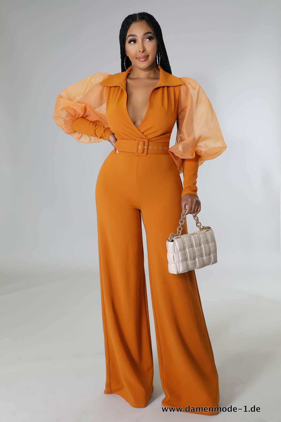 Langarm mit Gürtel Jumpsuit 2023 in Orange