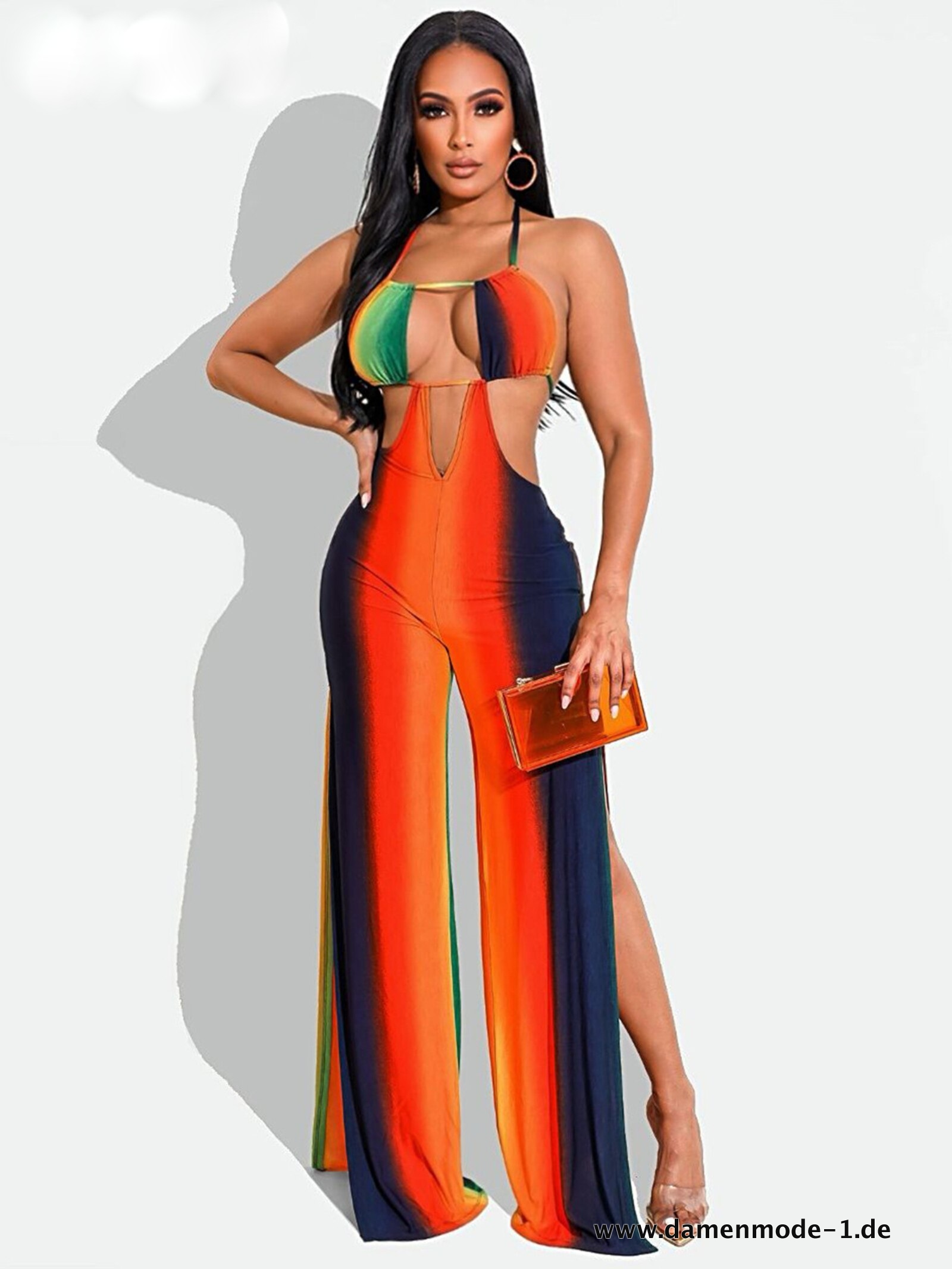 Regenbogen Jumpsuit Neckholder Cut Out 2023