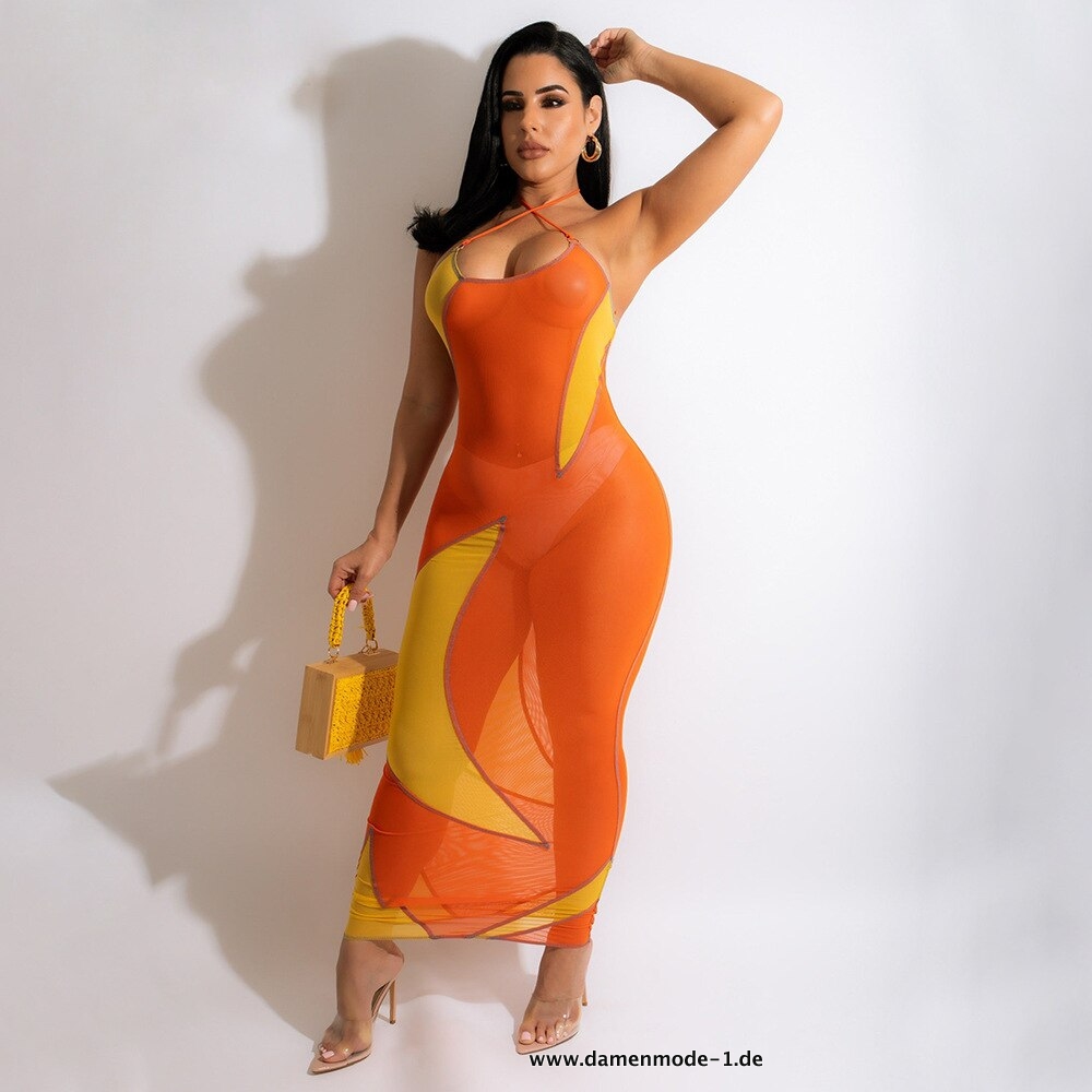 Neckholder Bodycon Midi Maxi Kleid in Orange