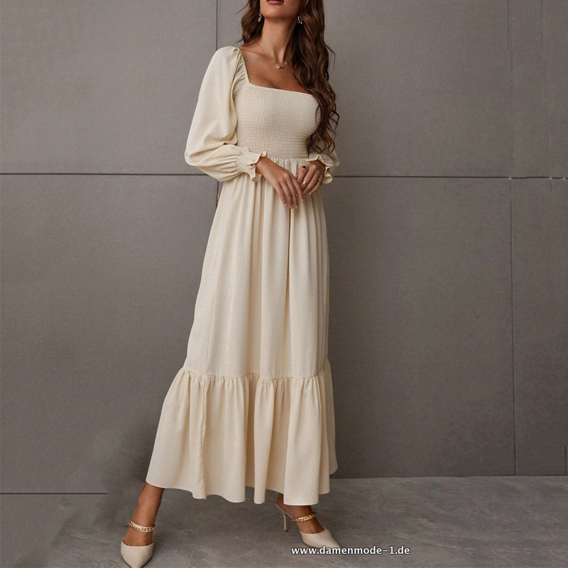 Damen Boho Vintage Sommerkleid in Beige