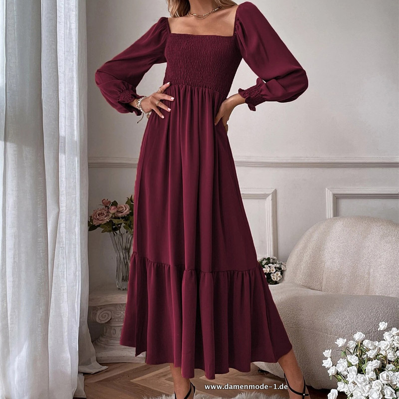 Damen Boho Vintage 2023 Sommerkleid in Dunkelrot