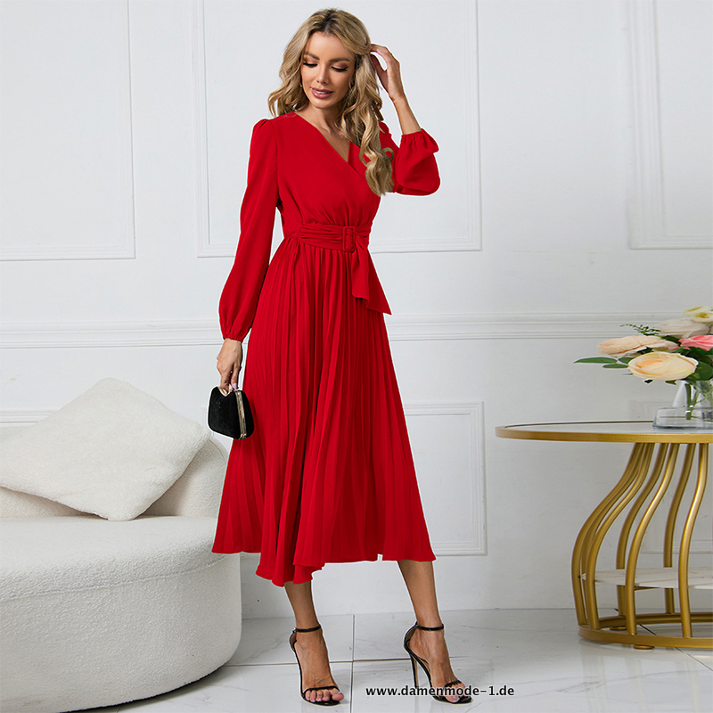 Elegantes Damen Maxikleid mit V-Ausschnitt in Rot